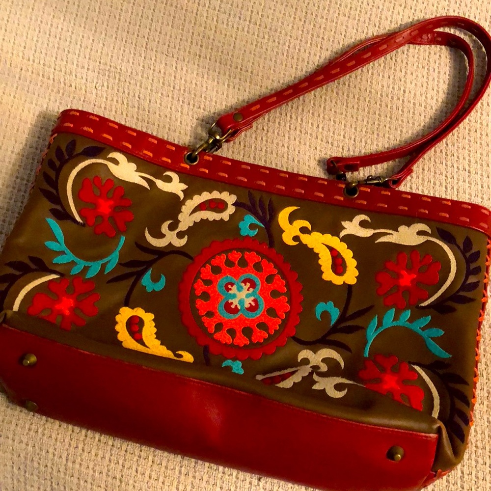 Isabella Fiore Leather and Embroidered Shoulder Bag